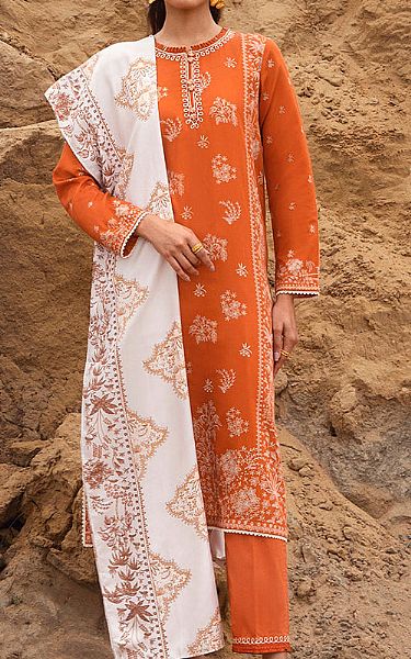 Cross Stitch Orange Cotton Suit | Pakistani Winter Dresses in USA- Image 1