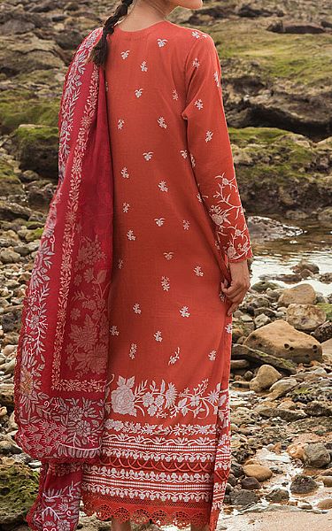 Cross Stitch Safety Orange Cotton Suit | Pakistani Winter Dresses- Image 2
