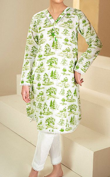 Cross Stitch White/Green Lawn Suit (2 Pcs) | Pakistani Lawn Suits- Image 1