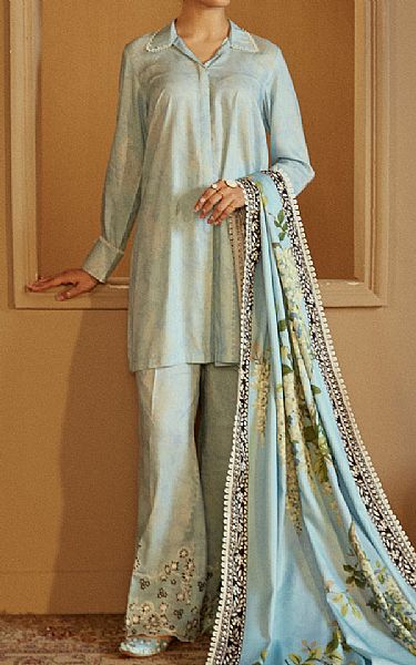 Cross Stitch Baby Blue Linen Suit | Pakistani Winter Dresses in USA- Image 1
