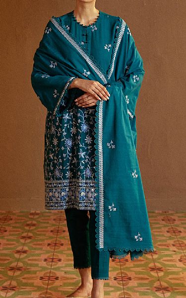 Cross Stitch Teal Khaddar Suit | Pakistani Winter Dresses in USA- Image 1