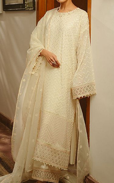 Cross Stitch Off-white Chiffon Suit | Pakistani Embroidered Chiffon Dresses USA- Image 1