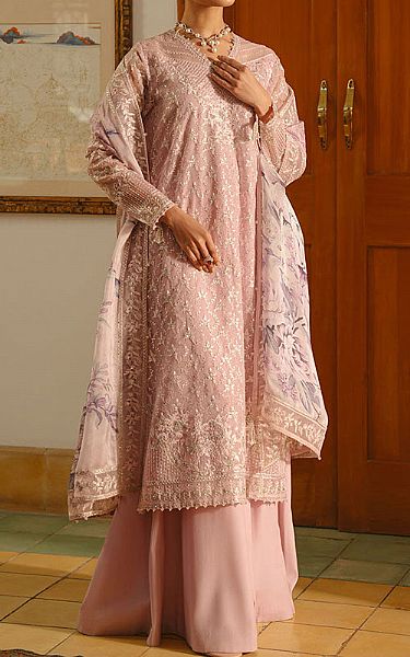 Cross Stitch Rose Pink Organza Suit | Pakistani Embroidered Chiffon Dresses USA- Image 1