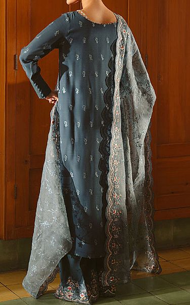 Cross Stitch Teal Grey Silk Suit | Pakistani Embroidered Chiffon Dresses USA- Image 2