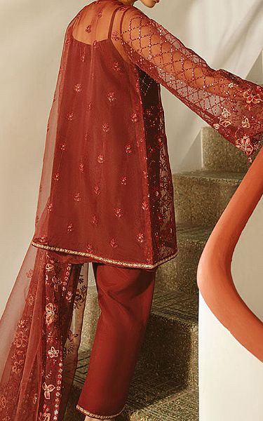 Cross Stitch Auburn Red Organza Suit | Pakistani Embroidered Chiffon Dresses USA- Image 2