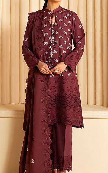 Cross Stitch Wine Lawn Suit | Pakistani Lawn Dress in USA- Image 1