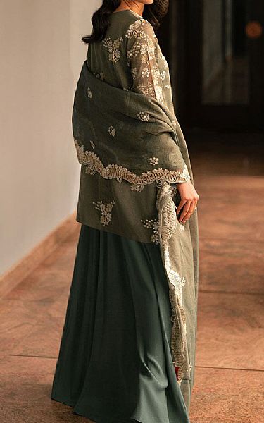 Cross Stitch Green Tissue Suit | Pakistani Embroidered Chiffon Dresses USA- Image 2