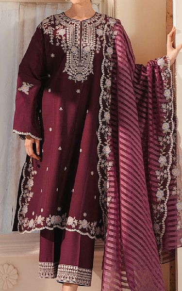 Cross Stitch Plum Lawn Suit | Pakistani Lawn Dress in USA- Image 1