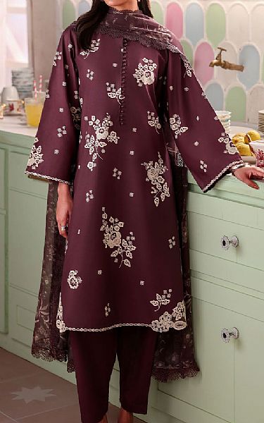 Cross Stitch Plum Lawn Suit | Pakistani Lawn Dress in USA- Image 1