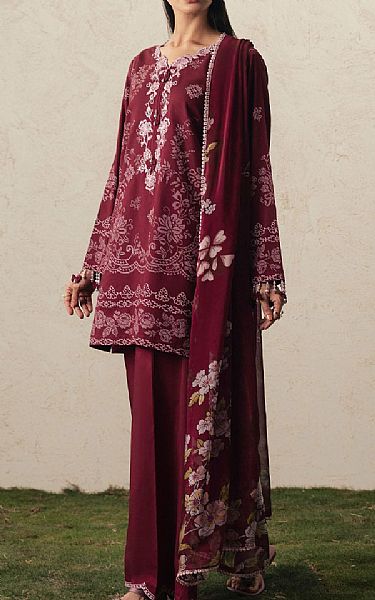 Cross Stitch Plum Lawn Suit | Pakistani Lawn Dress in USA- Image 1