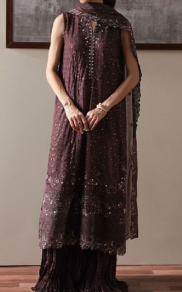 Cross Stitch Wine Berry Chiffon Suit | Pakistani Embroidered Chiffon Dresses USA- Image 1