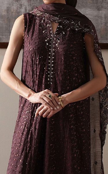Cross Stitch Wine Berry Chiffon Suit | Pakistani Embroidered Chiffon Dresses USA- Image 3