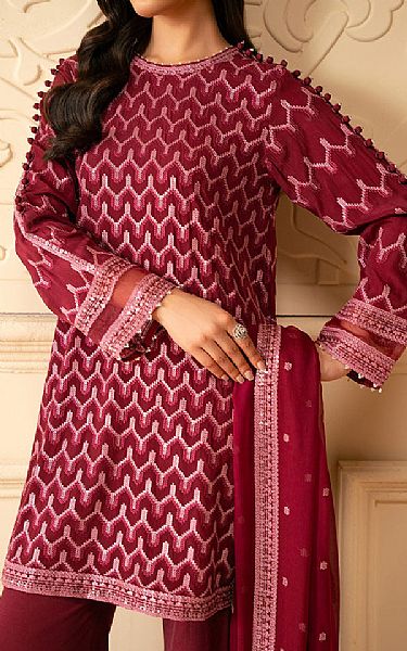 Cross Stitch Wine Red Chiffon Suit | Pakistani Embroidered Chiffon Dresses USA- Image 3