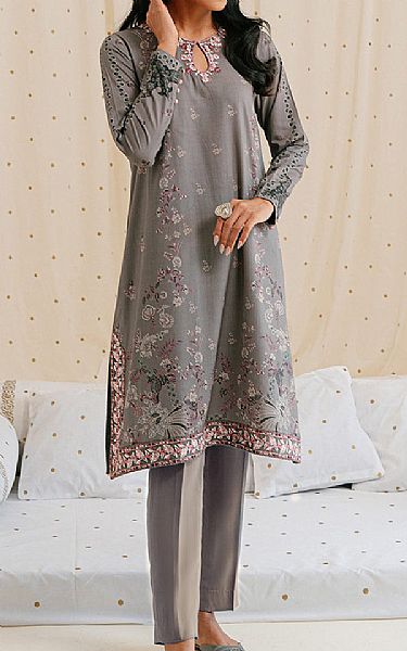 Cross Stitch Grey Linen Suit (2 Pcs) | Pakistani Winter Dresses- Image 1