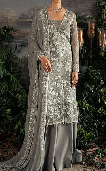 Cross Stitch Grey Chiffon Suit | Pakistani Embroidered Chiffon Dresses- Image 1