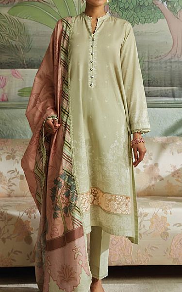 Cross Stitch Thistle Green Cambric Suit | Pakistani Winter Dresses- Image 1