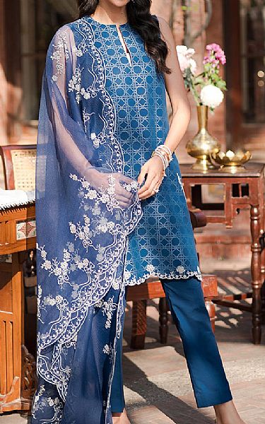 Cross Stitch Mid Blue Jacquard Suit | Pakistani Lawn Suits- Image 1