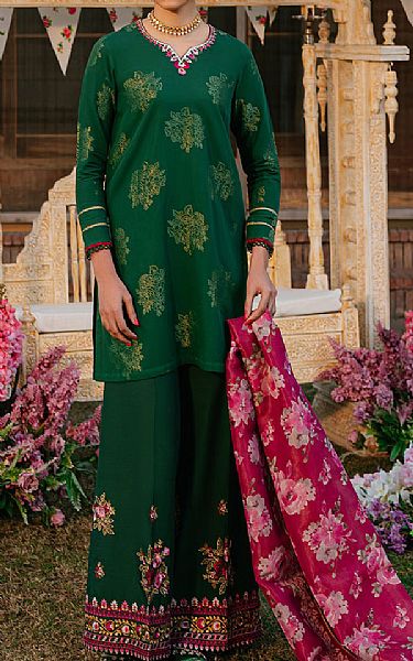 Cross Stitch Bottle Green Jacquard Suit | Pakistani Lawn Suits- Image 1