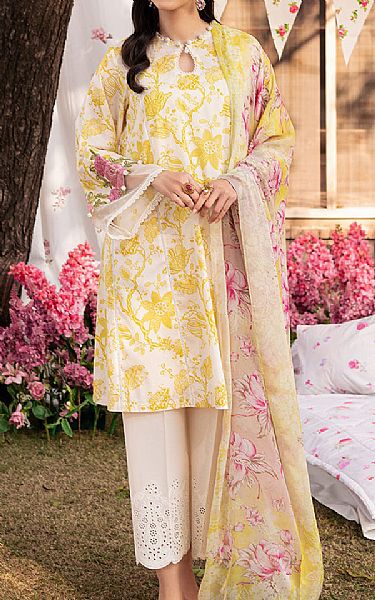 Cross Stitch White/Yellow Lawn Suit | Pakistani Lawn Suits- Image 1