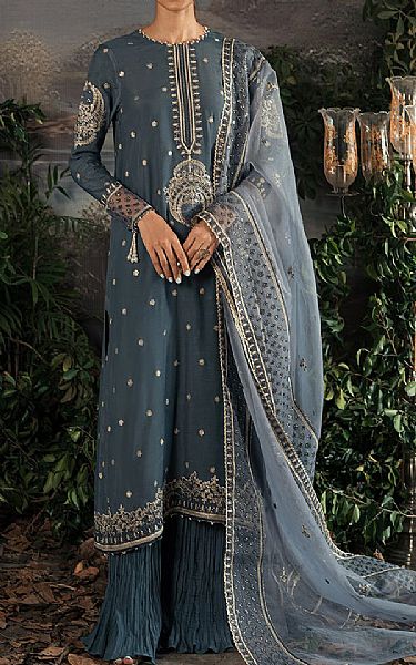 Cross Stitch Limed Spruce Silk Suit | Pakistani Embroidered Chiffon Dresses- Image 1