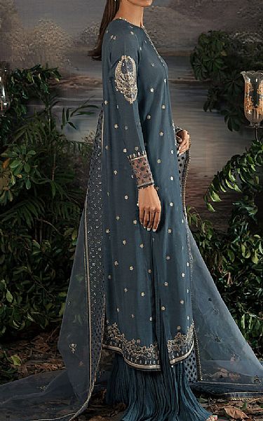 Cross Stitch Limed Spruce Silk Suit | Pakistani Embroidered Chiffon Dresses- Image 2