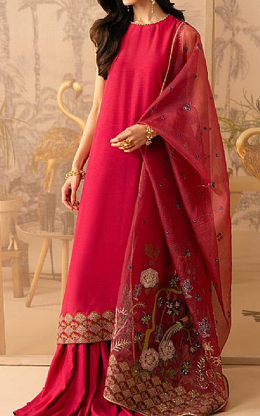 Cross Stitch Cerise Pink Silk Suit | Pakistani Embroidered Chiffon Dresses USA- Image 1