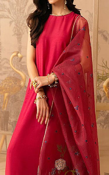 Cross Stitch Cerise Pink Silk Suit | Pakistani Embroidered Chiffon Dresses USA- Image 3