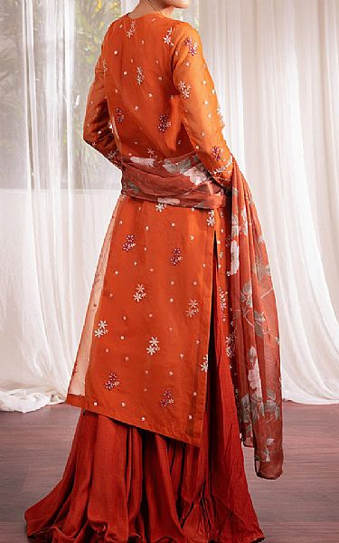 Cross Stitch Halloween Orange Organza Suit | Pakistani Embroidered Chiffon Dresses USA- Image 2