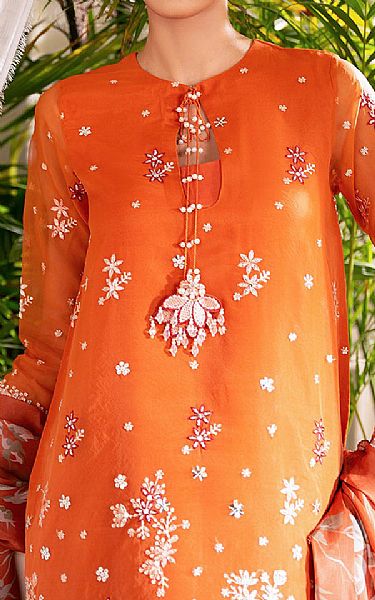Cross Stitch Halloween Orange Organza Suit | Pakistani Embroidered Chiffon Dresses USA- Image 3