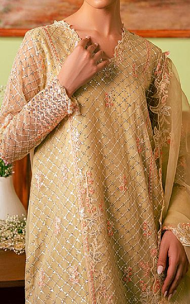 Cross Stitch Gold Organza Suit | Pakistani Embroidered Chiffon Dresses USA- Image 3