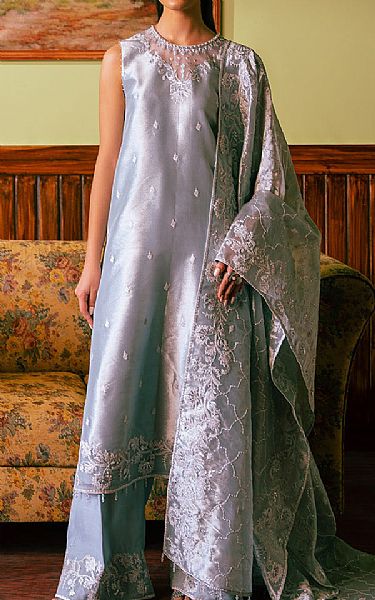 Cross Stitch Pale Aqua Zari Suit | Pakistani Embroidered Chiffon Dresses USA- Image 1