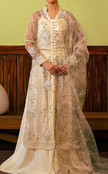 Cross Stitch Ivory Organza Suit | Pakistani Embroidered Chiffon Dresses USA- Image 1