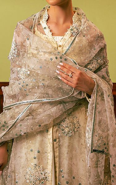 Cross Stitch Ivory Organza Suit | Pakistani Embroidered Chiffon Dresses USA- Image 3