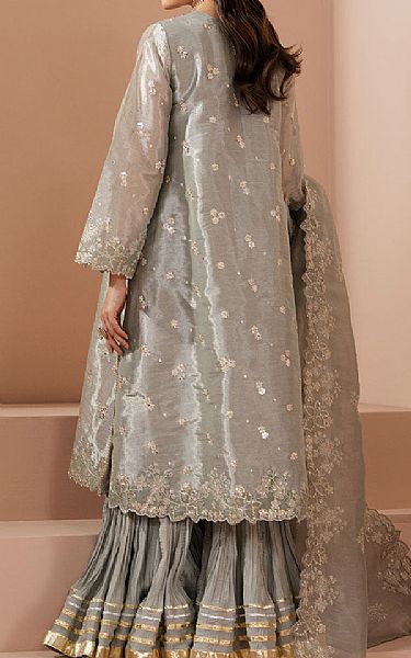 Cross Stitch Grey Silk Suit | Pakistani Embroidered Chiffon Dresses USA- Image 2