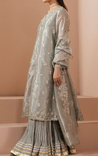 Cross Stitch Grey Silk Suit | Pakistani Embroidered Chiffon Dresses USA- Image 3