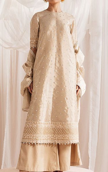 Cross Stitch Fawn Silk Suit | Pakistani Embroidered Chiffon Dresses USA- Image 1