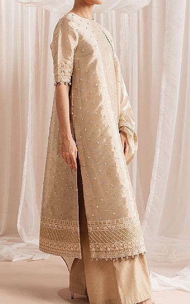 Cross Stitch Fawn Silk Suit | Pakistani Embroidered Chiffon Dresses USA- Image 3