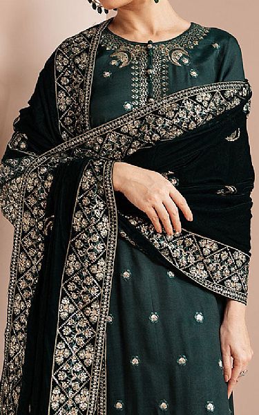Cross Stitch Green Silk Suit | Pakistani Embroidered Chiffon Dresses USA- Image 3