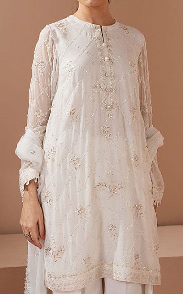 Cross Stitch White Chiffon Suit | Pakistani Embroidered Chiffon Dresses USA- Image 3