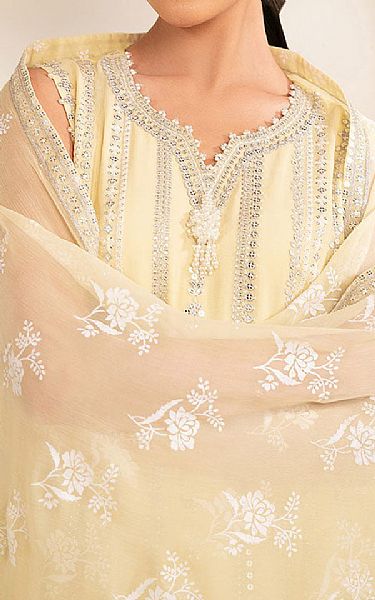 Cross Stitch Pale Yellow Chiffon Suit | Pakistani Embroidered Chiffon Dresses USA- Image 3