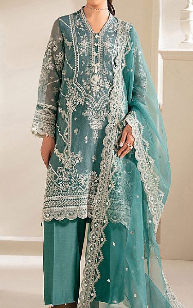 Cross Stitch Teal Net Suit | Pakistani Embroidered Chiffon Dresses USA- Image 1