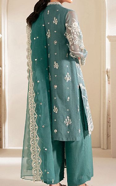 Cross Stitch Teal Net Suit | Pakistani Embroidered Chiffon Dresses USA- Image 2