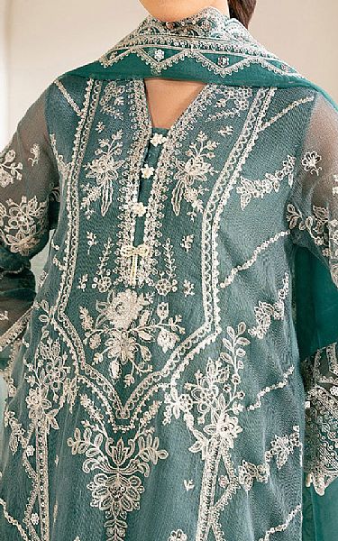 Cross Stitch Teal Net Suit | Pakistani Embroidered Chiffon Dresses USA- Image 3