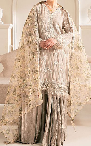 Cross Stitch Pastel Grey Chiffon Suit | Pakistani Embroidered Chiffon Dresses USA- Image 1