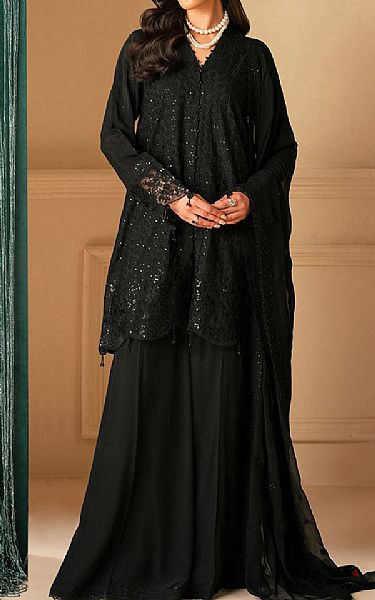 Cross Stitch Black Organza Suit | Pakistani Embroidered Chiffon Dresses USA- Image 1
