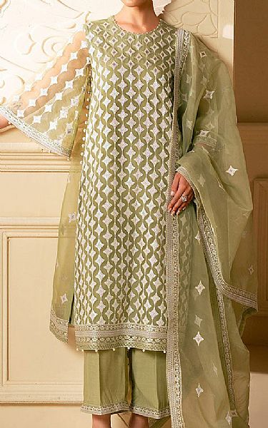 Cross Stitch Green Organza Suit | Pakistani Embroidered Chiffon Dresses USA- Image 1