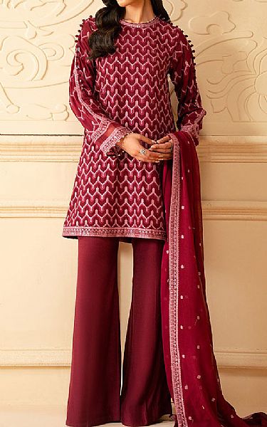 Cross Stitch Wine Red Chiffon Suit | Pakistani Embroidered Chiffon Dresses USA- Image 1