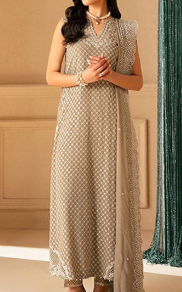 Cross Stitch Pale Taupe Chiffon Suit | Pakistani Embroidered Chiffon Dresses USA- Image 1