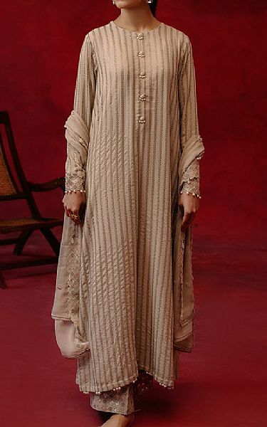 Cross Stitch Beige Chiffon Suit | Pakistani Embroidered Chiffon Dresses- Image 1