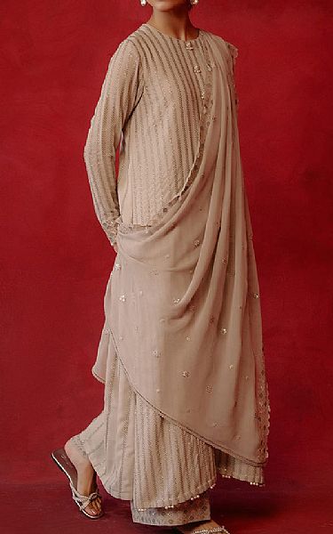 Cross Stitch Beige Chiffon Suit | Pakistani Embroidered Chiffon Dresses- Image 2